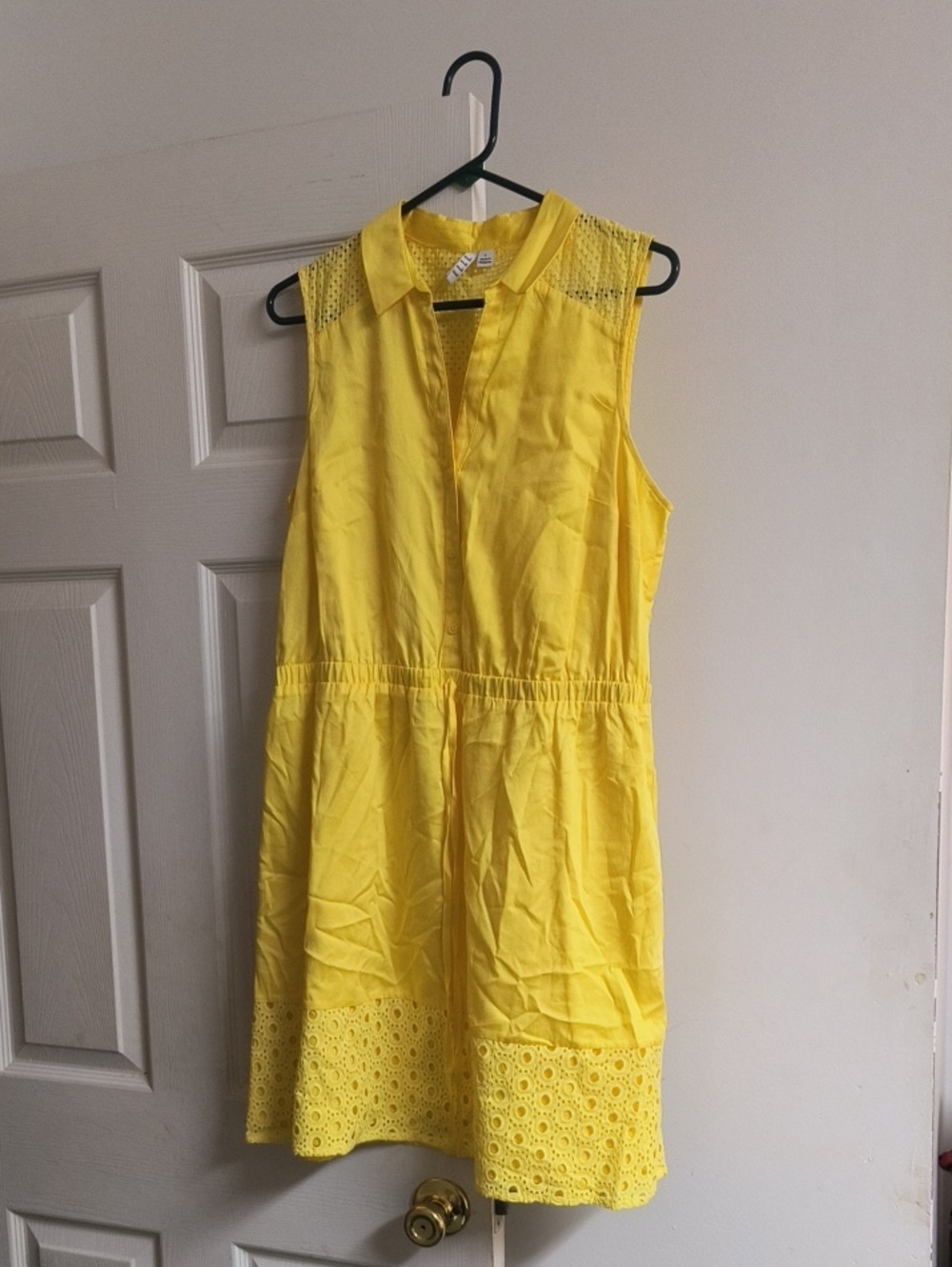 Yellow Sleeveless Eyelet Hem Dress